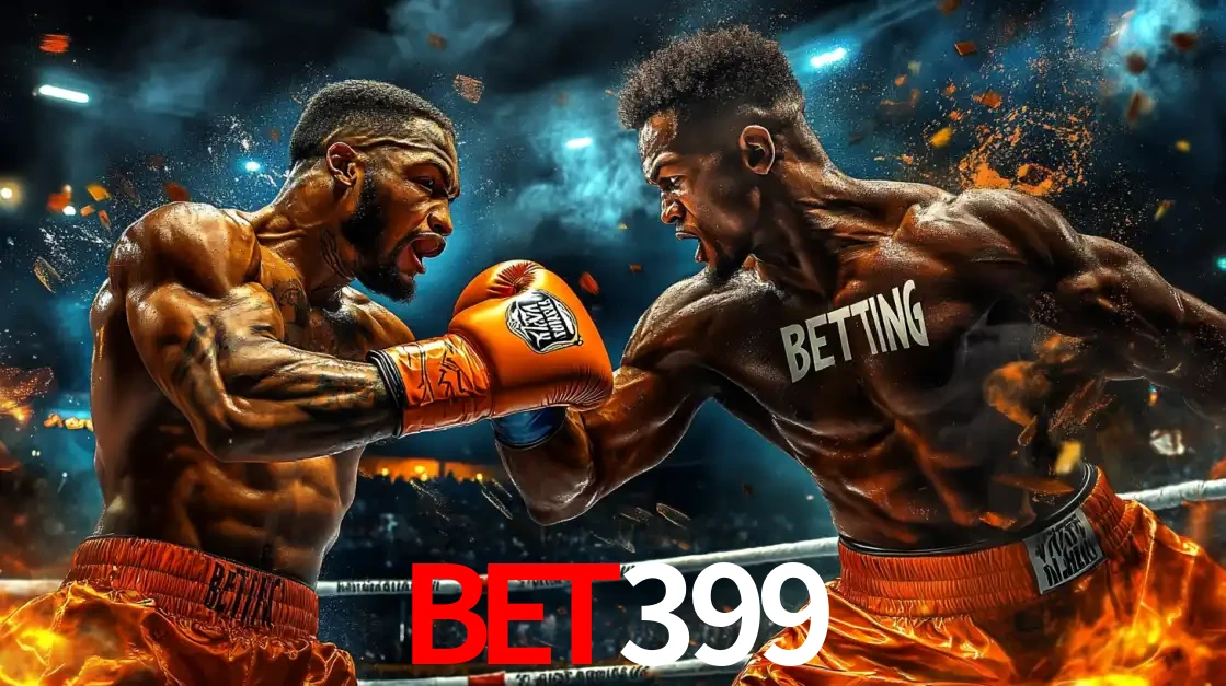 Dois boxeadores em uma luta intensa e explosiva, representando a adrenalina e as oportunidades de apostas em esportes de combate disponíveis na plataforma bet399.